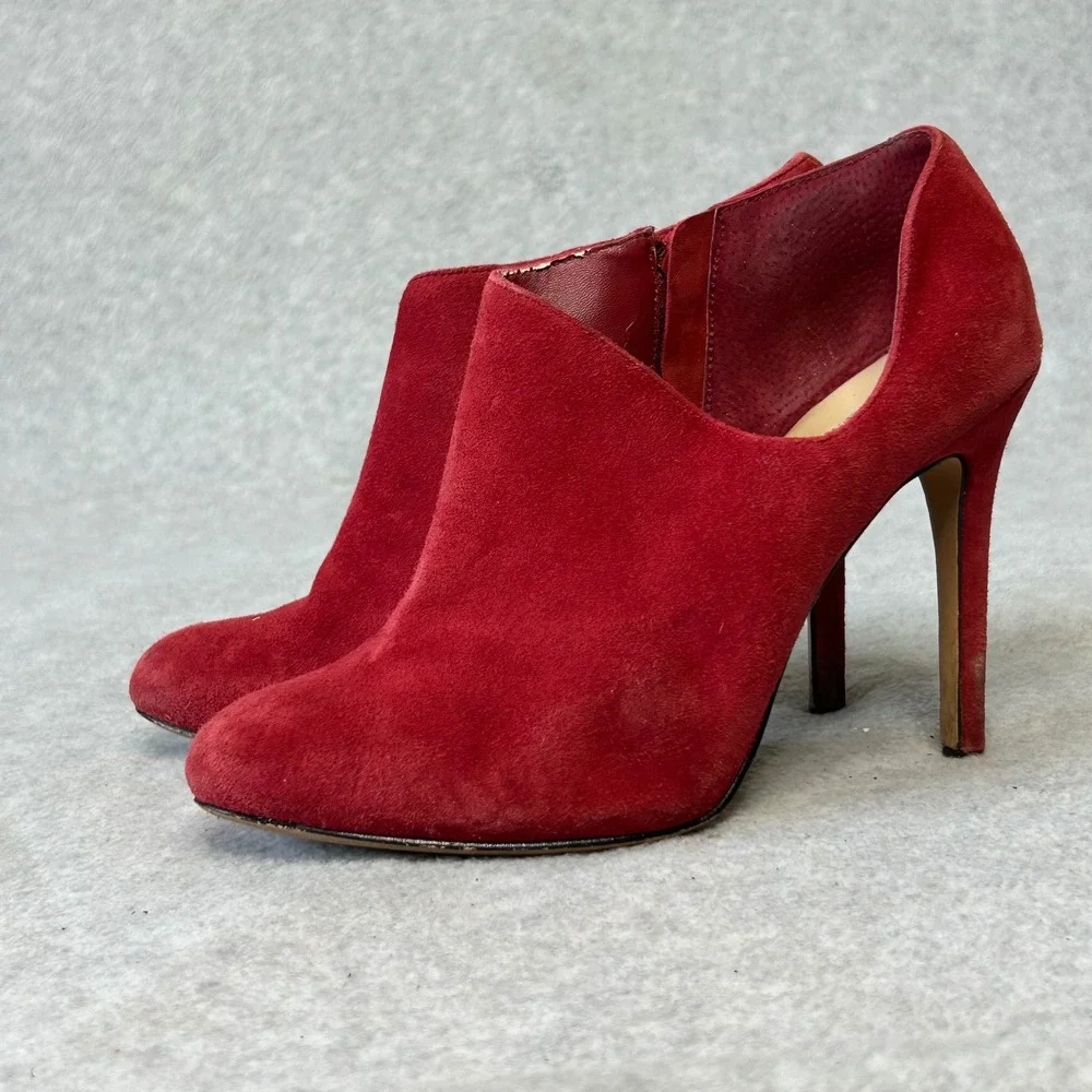 Red Suede Ankle Booties Heels‎ Stiletto Heel Pointed Toe Party Shoes Womens 7.5